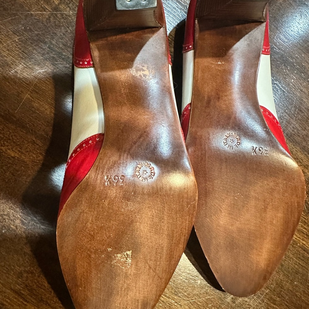 Vintage NEVER WORN Celine Paris two tone Oxford style red and white Heels - Picture 3 of 7